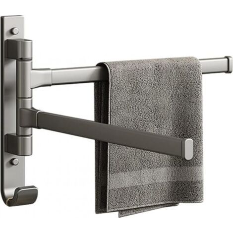 Porte-serviettes pivotant avec crochet, mural pivotant à 180°, porte-serviettes en aluminium, gris (2 bras) (1/5)