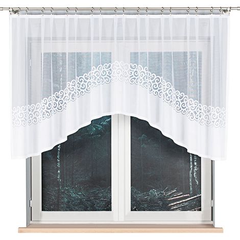 Daniela - Tenda jacquard pronta all'uso con taglio sul fondo - 300x110 cm - bianca (1/5)