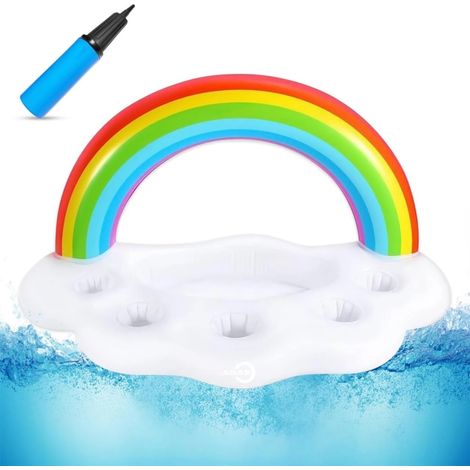 Porte-boissons gonflable pour piscine - Plateau flottant avec porte-gobelets et porte-canettes + bol pour les en-cas, en PVC résistant pour la piscine, la plage ou les fêtes en bateau (1/5)