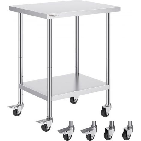 Arbeitstisch aus Edelstahl, Zubereitungstisch mit 4 Rädern, 3 einstellbaren Höhenstufen, 610 x 762 x 954,6 mm Küchentisch Arbeitstisch zur Lebensmittelzubereitung für gewerbliche Restaurants (1/5)