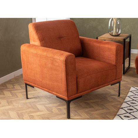 Fauteuil moderne tissu doux orange pieds métal noir Kustone 88cm (1/4)