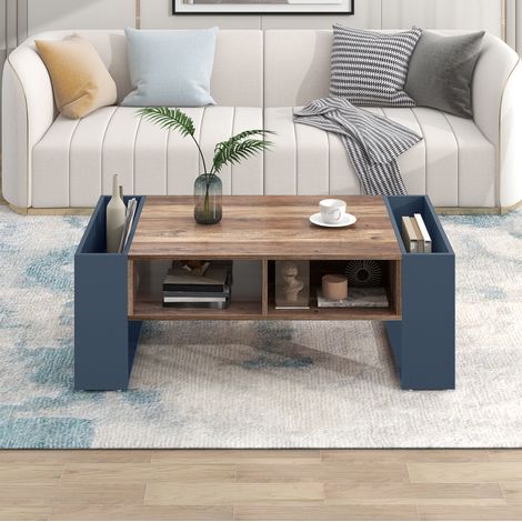 Table basse 111x40x60 cm noir et gris en panneau de particules avec grand espace de rangement (1/5)