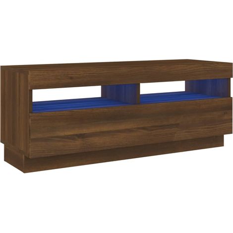 Mueble TV multimedia estantería para televisión buffet comedor salón dormitorio con luces LED roble 100 x 35 x 40 cm marrón 020026664