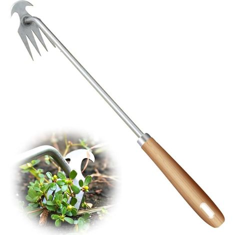 Désherbeur 2 en 1, outil de désherbage 2026, coupe-mauvaises herbes manuel, houe de jardin avec manche en bois ergonomique, facile à utiliser pour creuser, transplanter et désherber (40 cm) (1/5)