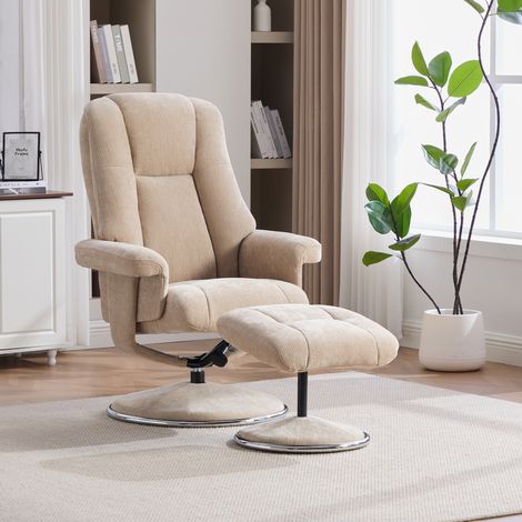 Confort salon, fauteuil relax en chenille avec rotation 360° et repose-pieds pour lecture et détente (1/5)