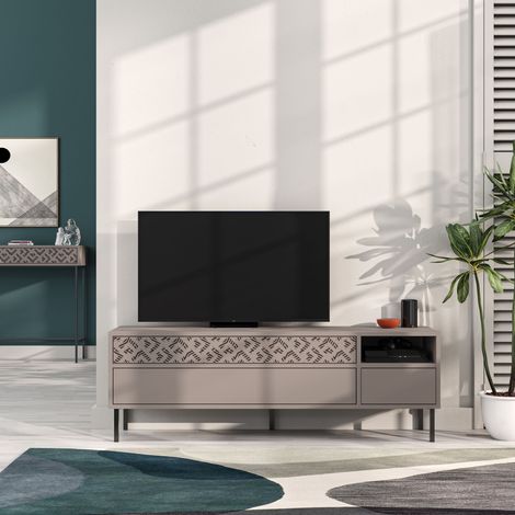 Decortie Heaton Modern TV Stand Multimedia Centre TV Unit With Storage Cabinet 144.6cm - Mocha Grey (1/3)