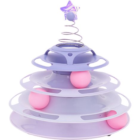 Jouet Chat Piste 3 Niveaux - Modèle Violet en PP Antidérapant avec 3 Balles pour Jeu Interactif et Amusant (1/4)