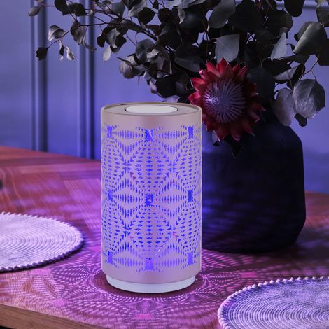 Tischleuchte Beistellleuchte Nachttischlampe Akku RGB LED Touch champagner USB