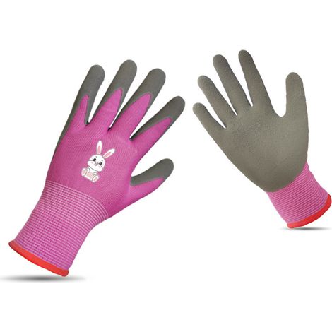 Gants de Jardinage pour Enfants Cartoon Résistants et Sécuritaires Taille 8-10 Ans - Rose avec Bordure Rouge - Matière Polyester et Mousse de Latex - Idéals pour le Jardinage et la Plantation -KZQ (1/5)
