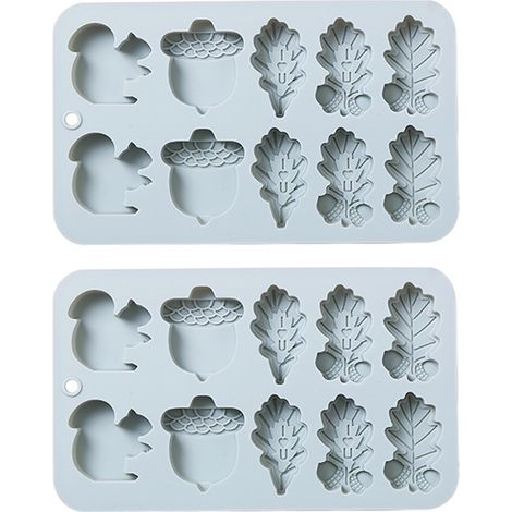 Moule À Pâtisserie En Silicone - Moule À Feuille De Chêne Et Gland - 10 Emplacements - Pour Gâteaux Glaces Et Bonbons - 2 Pièces (1/5)
