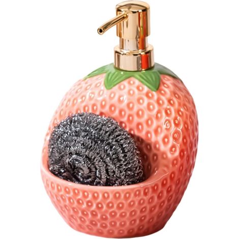 Distributeur de Savon Flacon Pompe Lotion Fraise 591 ML Distributeur Savon Cuisine Avec Porte-Éponge Pour Plan de Travail Cuisine (1/5)