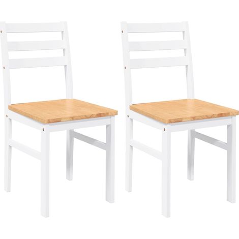 Lot de 2 Chaises à manger，Chaise de cuisine blanc bois massif caoutchouc CFW55369 (1/5)