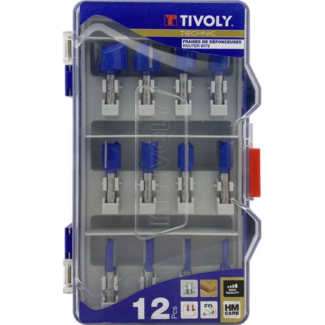 Tivoly • Confezione da 12 frese per scanalature, lama in metallo duro e gambo diametro 8 mm (1/3)