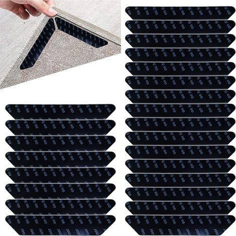 24-Piece Non-Slip Mat, Rug Grippers, Non-Slip Rug Stickers, Reusable and Washable Non-Slip Mat, for Hardwood Floors, Rugs and Carpets, Black, 130 x 25 mm (1/5)