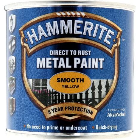 Hammerite Direct to Rust Smooth Finish Metal Paint - Yellow, 250ml