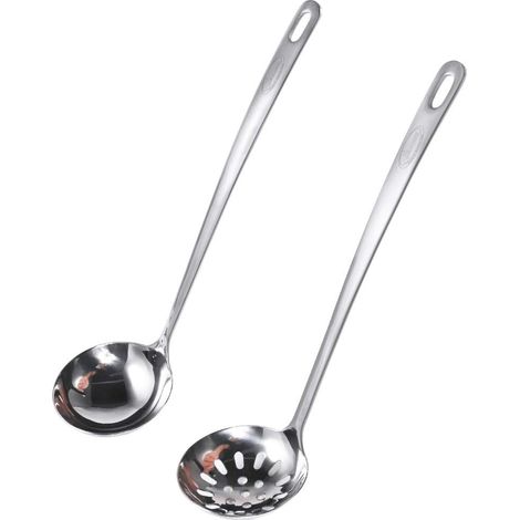 Cuillère À Écumoire Et Louche - Acier Inoxydable 304 - Poignée Longue Renforcée - Pour Sauces Soupes Gravies - 2 Pièces (1/5)