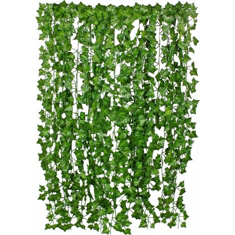 Guirlande de lierre artificiel, lot de 12, 24 m (79 pi), fausse plante grimpante à suspendre pour décoration murale, 72 feuilles (1/5)