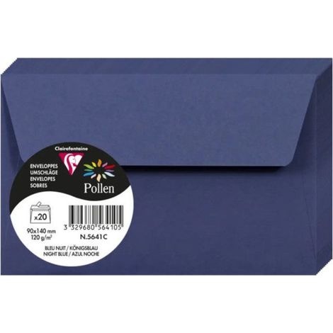Enveloppe - CLAIREFONTAINE - Pollen - 120g - 90x140mm - Bleu nuit - Paquet de 20
