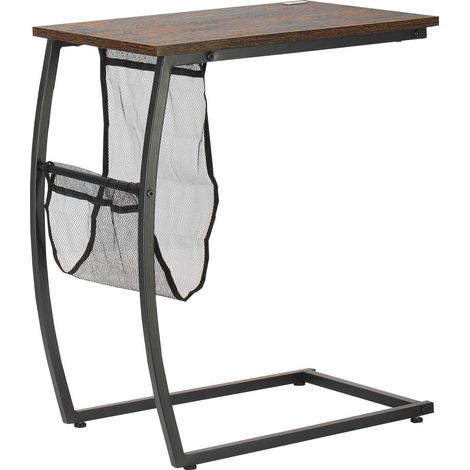 Table d'appoint  pour canapé et lit, petite table d'appoint en forme de C avec poche de rangement, style industriel pour salon, 53 x 35 x 64,5 cm, marron rustique