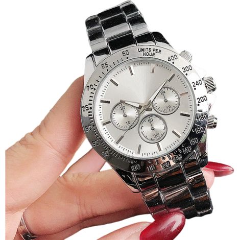 Montre Homme - Cadran Argent - Mouvement Quartz - Fonction Chronographe - Étanchéité 50 M - Bracelet Acier - Affichage Date - 1 Pièce