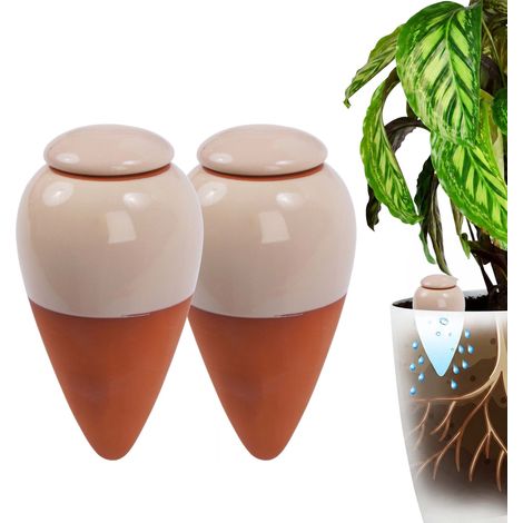 Clay Watering Cones with Lids, 350ml, Set of 2 - Beige (1/5)