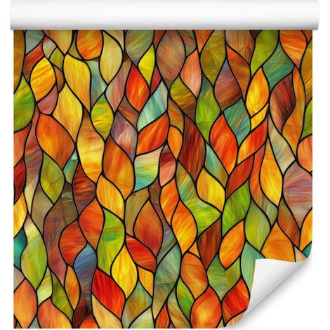Buntglas-Tapete in Gold, Orange und Gelb für Wohn- und Schlafzimmer, 50 x 1000 cm (1/5)