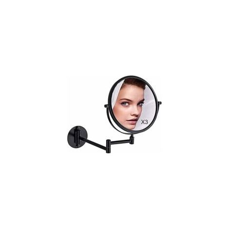 Specchio da trucco a parete x3, specchi da trucco neri per bagno, specchio doppio da parete da 20 cm, girevole ed estensibile a 360° - Crezuo