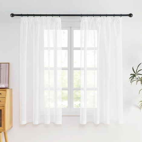 Rideaux Voilages Blanc Lot de 2, 140x145cm (Largeur x Hauteur) Galon Fronceur, Semi-Transparent Lumineux pour Cuisine Chambre Maison, Décoration Fenêtre (1/5)