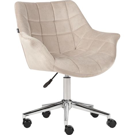 Élégant Fauteuil de Bureau Pivotant à Hauteur Réglable en Velours Beige Labelle (1/5)