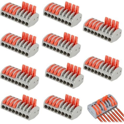 10 Stück elektrische Steckverbinder, 8-polige Schnellanschlussklemme, elektrische Armaturen, elektrische Steckverbinder, automatische Anschlussklemmen mit Hebelsteuerung, für Kabel von 0,08–4,0 mm²