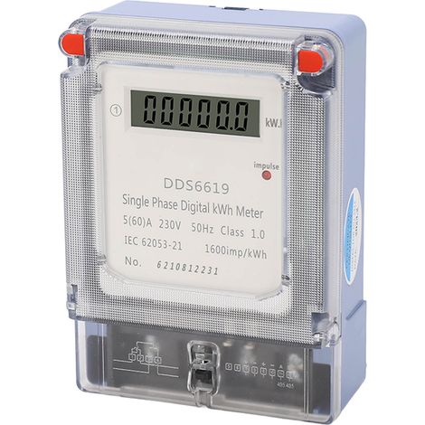 Haushaltsenergiezähler mit LCD-Anzeige, Wattstundenzähler, Strommonitor zur Wandmontage, einphasig, 2-adrig, 230 V AC (1/5)