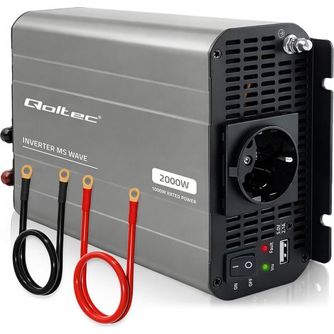 Convertidor de voltaje Qoltec MS Wave  12V a 230V  1000/2000W  USB  Compatible con LiFePO4 GEL AGM (1/5)