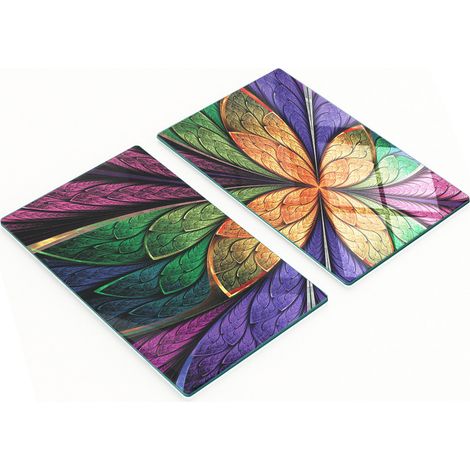 Küchenservierbretter aus Glas mit fraktalem Blumenmuster, 2 x 30 x 52 cm (1/5)