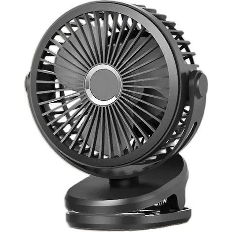 Ventilateur portable à pince de 15 cm (6 pouces) pour poussette, alimenté par USB, avec 4 vitesses, batterie de 5000 mAh, noir. (1/4)