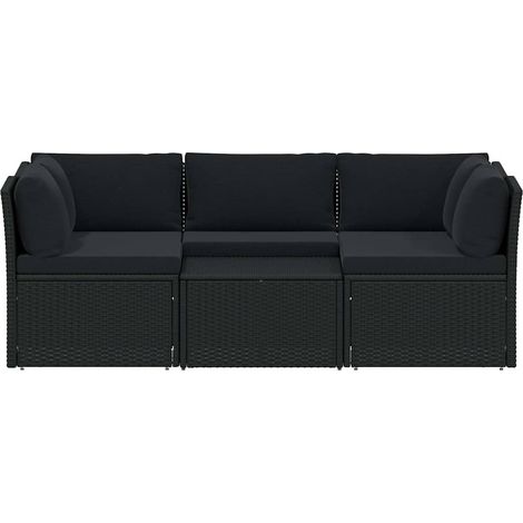 4-tlg. Garten-Lounge-Set mit Auflagen Poly Rattan Schwarz vidaXL (1/5)