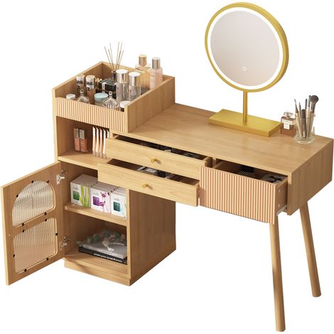 Coiffeuse cosmétique L120/H90/D40cm,miroir LED 3 couleurs éclairage,structure bois pour chambre studio