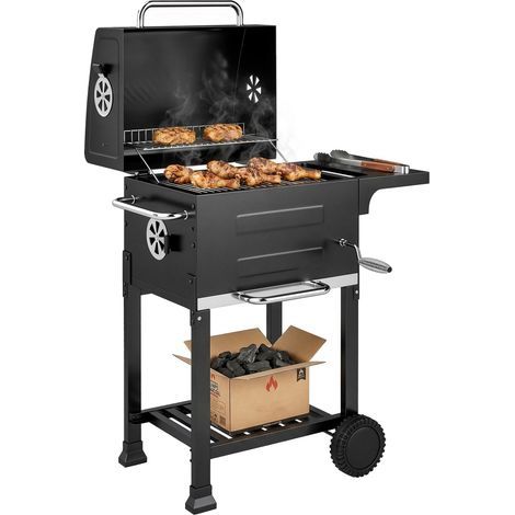 Kompakter Holzkohlegrill mit Deckel, Thermometer, Grillrost, Seitentisch, Ascheschale und Lüftungsöffnungen (1/5)