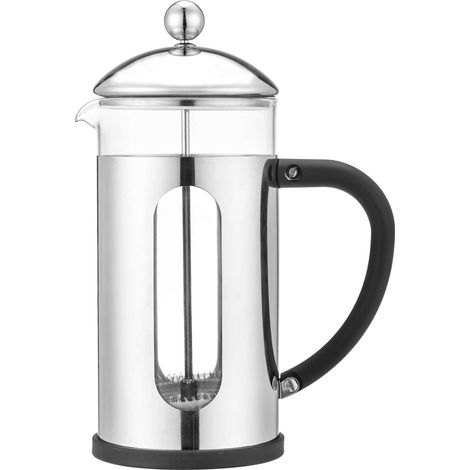 cafetière à piston en acier inoxydable 18/10, verre résistant à la chaleur et plastique – 1L, convient aux 8 demi-tasse, fini miroir (1/5)