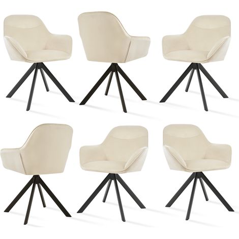 Goeurvant 360° Drehstühle mit weichem Sitz, eleganter, geschwungener Rückenlehne und ergonomischen Armlehnen, stilvoller Komfort für jedes Zimmer - 6er Set - Cremeweiß (1/5)
