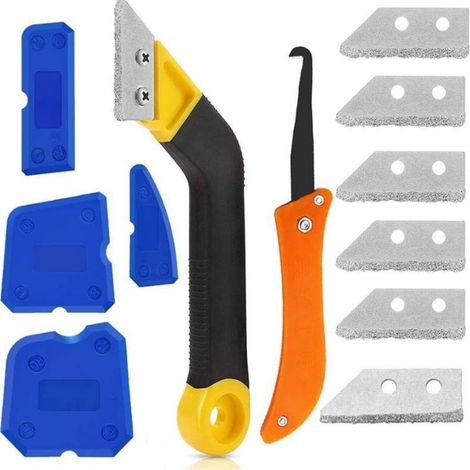 Ensemble de 12 grattoirs à joints de carrelage, grattoir à joints de carrelage pratique avec 5 lames de rechange, avec 4 grattoirs en silicone pour le nettoyage des carreaux (1/5)