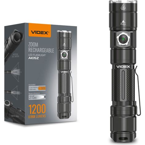 Torcia tattica portatile a LED con batteria da 10 W per 83 ore, portata 1200 lm, 215 m IP44 VLF-A105Z Videx (1/5)