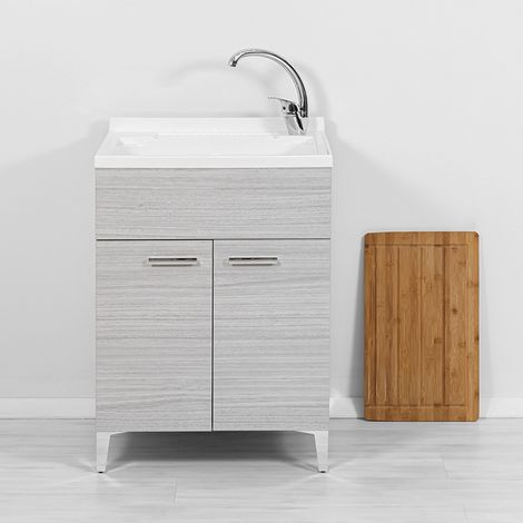 Mobile lavatoio grigio 60x50 cm vasca in resina e asse lavapanni Desya (1/10)