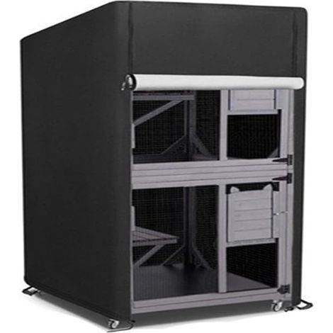 Housse d'extérieur pour chat en tissu Oxford 420D – Protection résistante aux intempéries – Fermeture à mousqueton coupe-vent – Facile d'accès – Avant enroulable – Enclos pour chat de jardin 72 x 72 x (1/5)