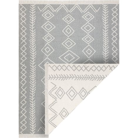 Carpet TWIN 23000 Boho, cotton, double-sided, diamonds Ecological fringes - grey / cream grey 60x90 cm