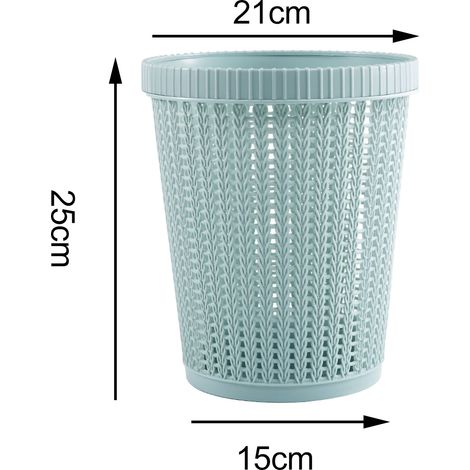 Abfalleimer mit Müllbeutelspender – Deckel in Rattanoptik – Robust und praktisch für Wohnzimmer, Küche und Büro – Blaues Modell S (1/5)