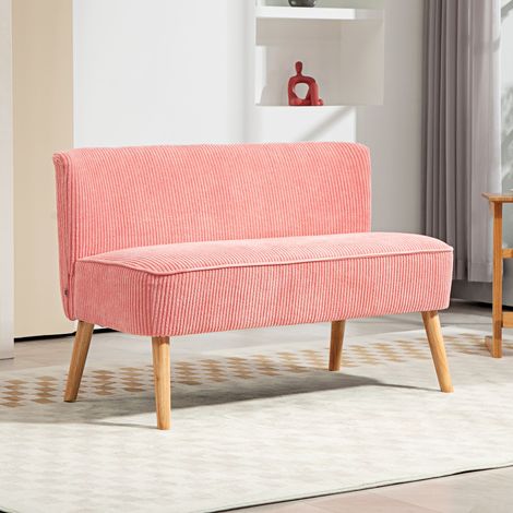 Canapé deux places, design scandinave élégant, structure en bois massif, jusqu'à 150 kg, 117 x 56,5 x 77 cm, rose (1/5)