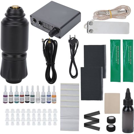 Kit de stylo tatouage rotatif avec bloc LED, pédale, cordon clip, machine liner/shader, prise EU 1000‑230V. (1/5)