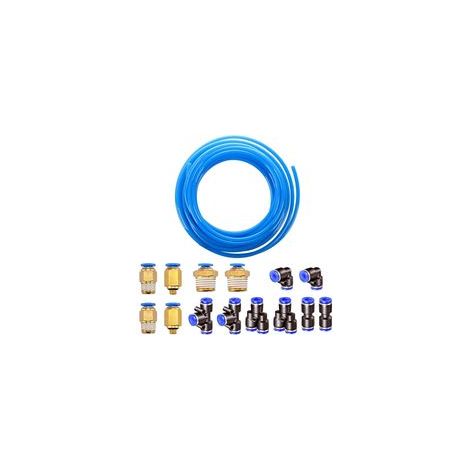 10 m Polyurethan-Pneumatikschlauch 6 mm Blau, PU-Luftschlauch, mit 14 Pneumatikverbindern 4 mm (2 gerade, 2 Winkel, 2 T-Stücke, 2 Y-Verteiler, 6 Außengewindeverbinder) (1/5)