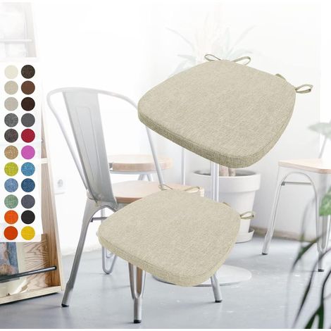 Lot de 2 Coussins de Chaise 40 x 38 x 3 CM,avec Sangles,Coussin de siège détachable antidérapant，Idéal pour la décoration de la Cuisine et du Salon,Beige