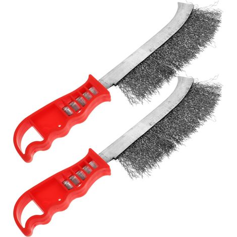 Brosse à Rouille Fil 2 Pièces en Acier Inoxydable et Plastique Poignée Rouge Antidérapante, Trou Suspendre Peu Encombrant, Lot pour Nettoyage des Résidus (1/5)